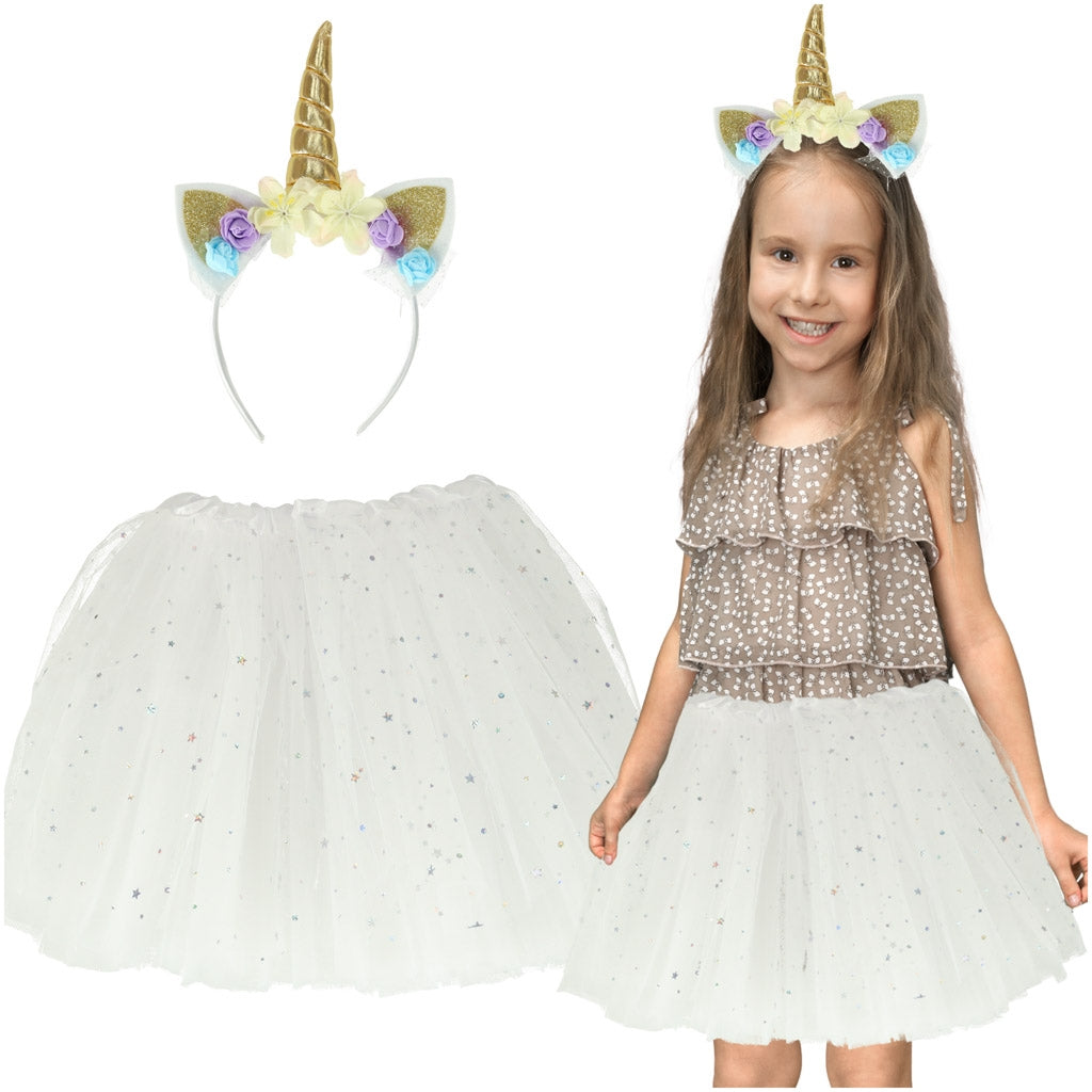 Unicorn carnival costume headband + skirt white 3-6 years old