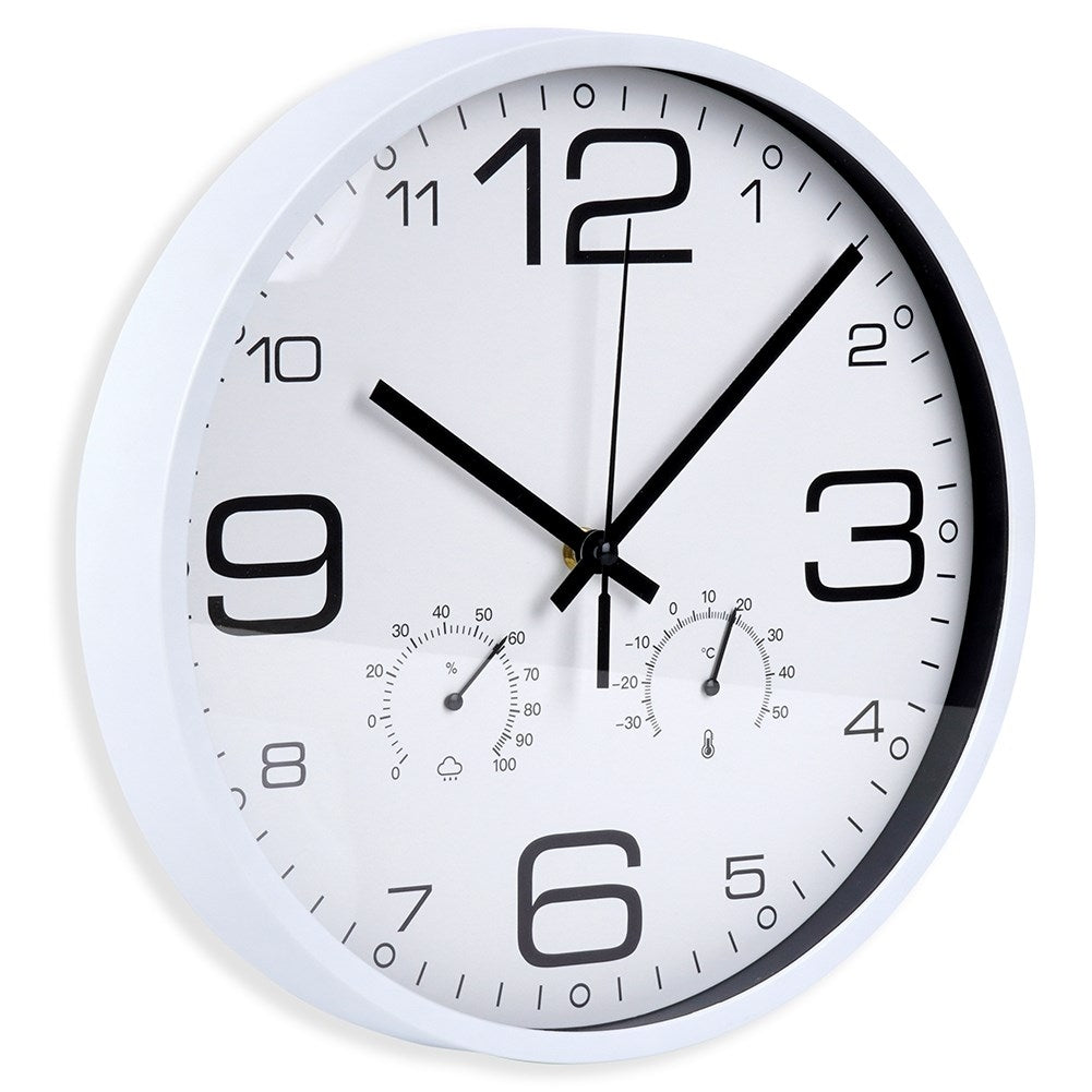 Unique 30 cm wall clock with thermometer and hygrometer