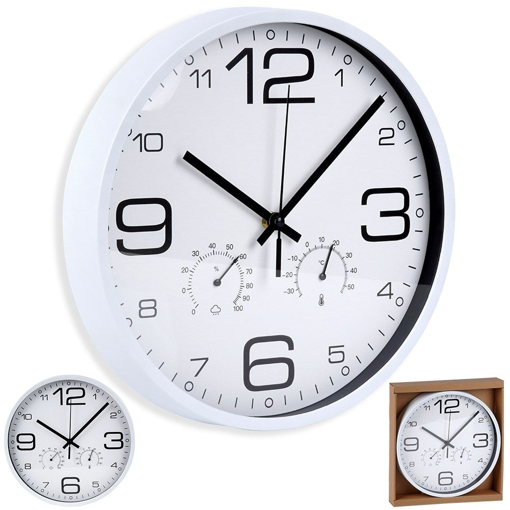 Unique 30 cm wall clock with thermometer and hygrometer