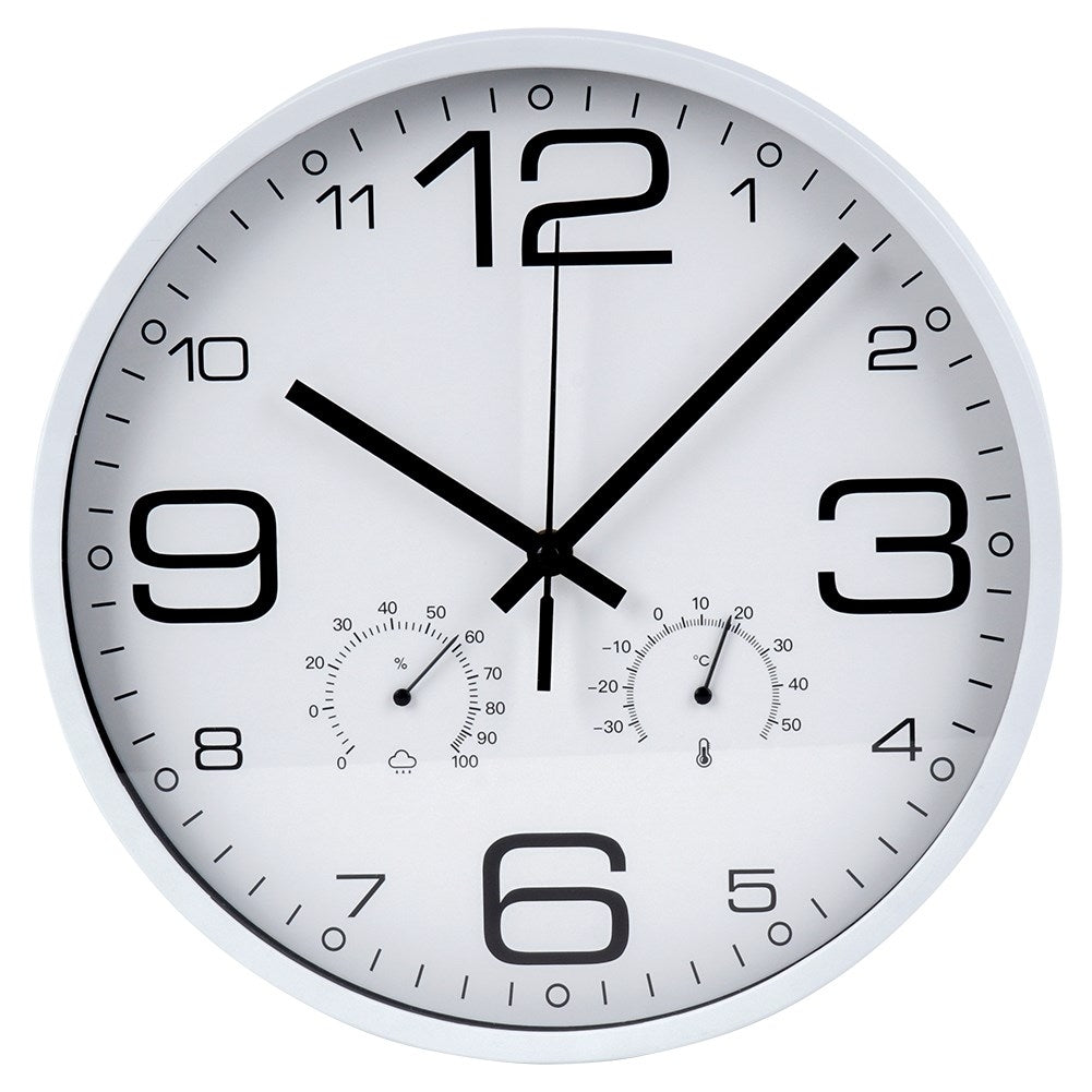 Unique 30 cm wall clock with thermometer and hygrometer