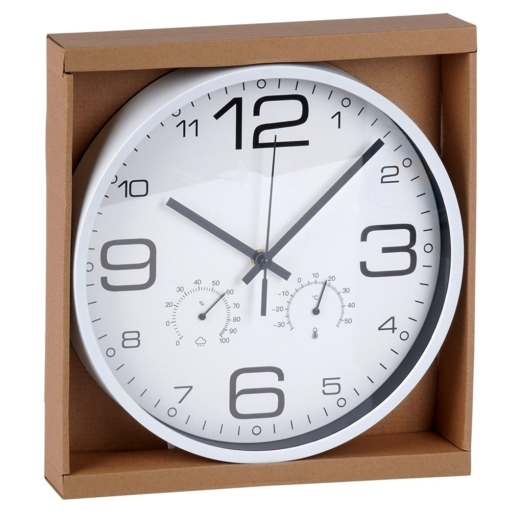 Unique 30 cm wall clock with thermometer and hygrometer