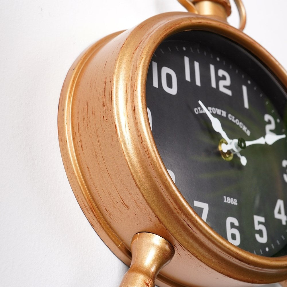 Unique Vintage Wall Clock in Gold with Black Dial