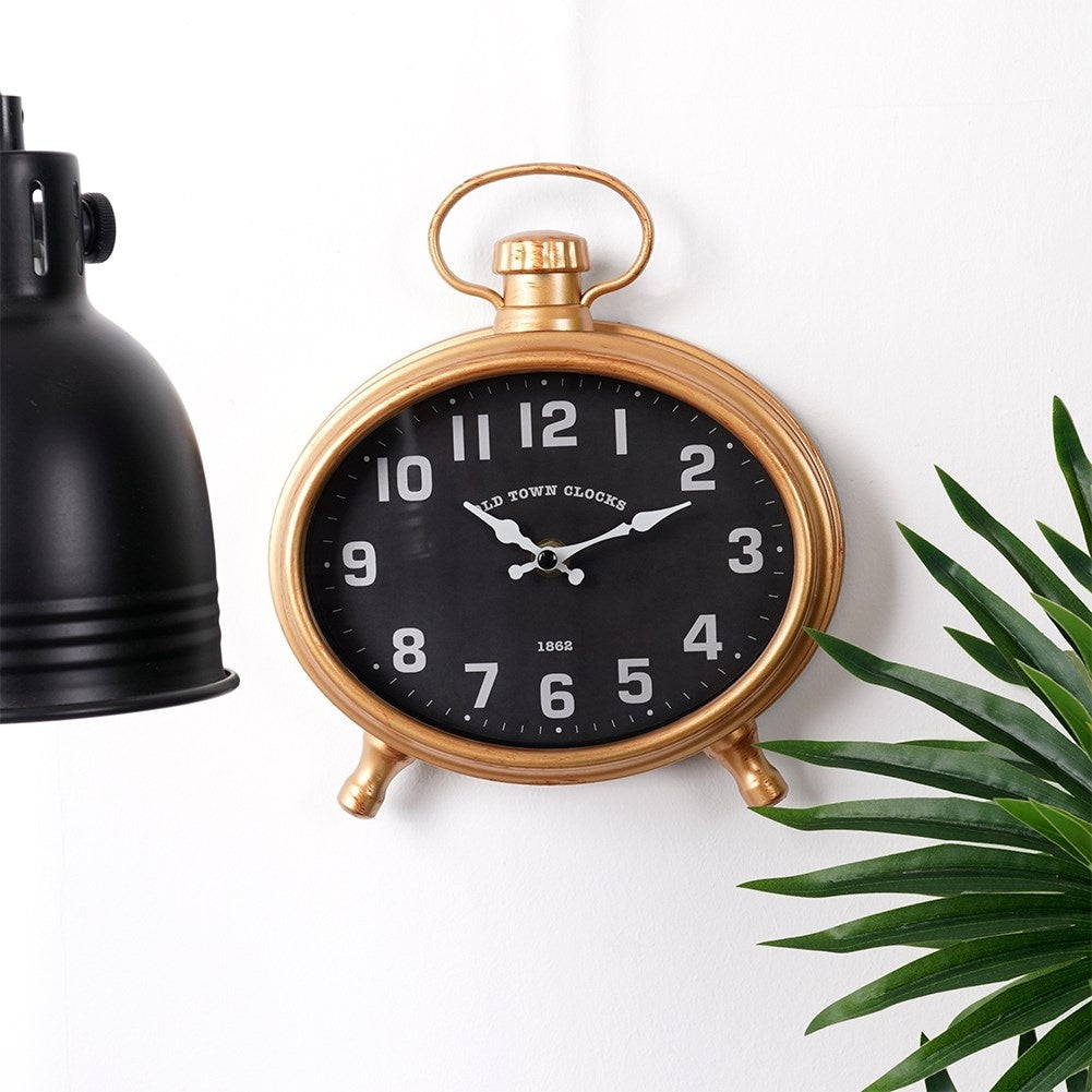 Unique Vintage Wall Clock in Gold with Black Dial