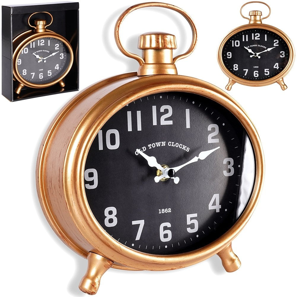 Unique Vintage Wall Clock in Gold with Black Dial