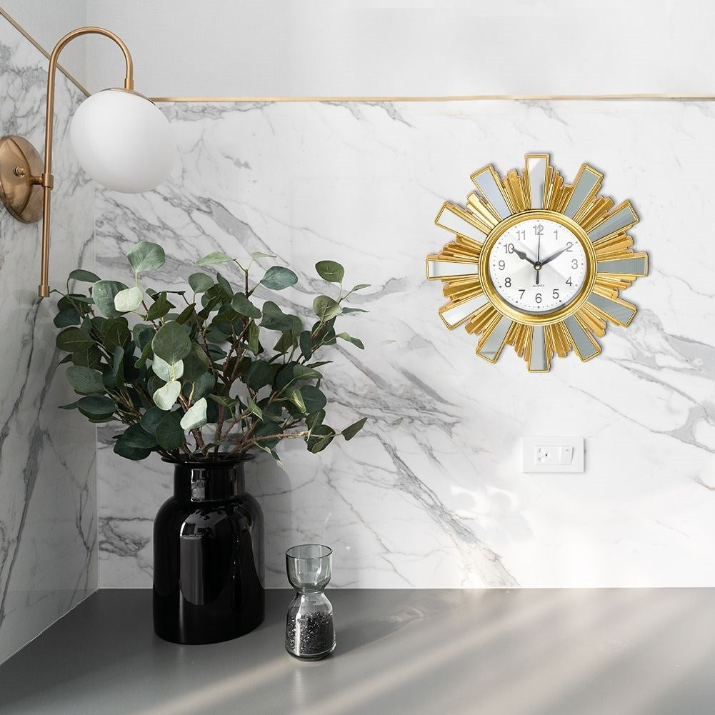 Unique Wall Clock with Mirror and Gold Elements, 24.5 cm