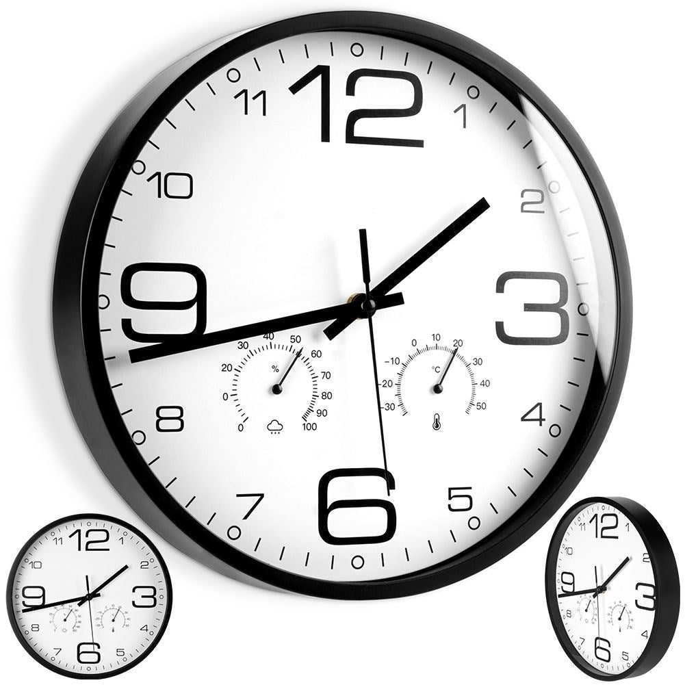 Unique Wall Clock with Thermometer and Hygrometer - 30 cm