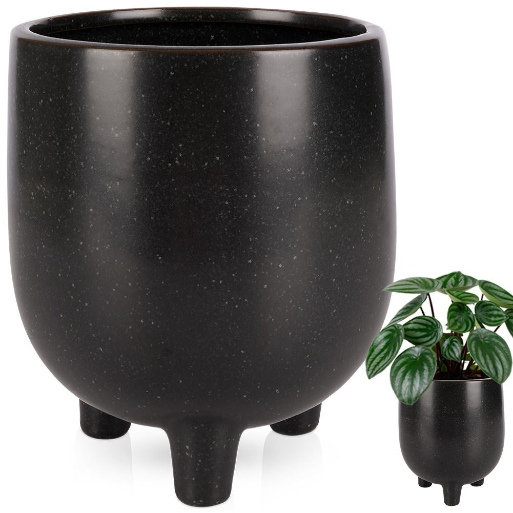 Unique black ceramic pot with legs and dots - stylish design
