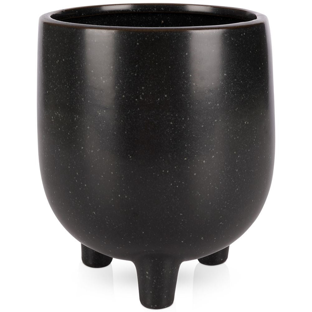 Unique black ceramic pot with legs and dots - stylish design