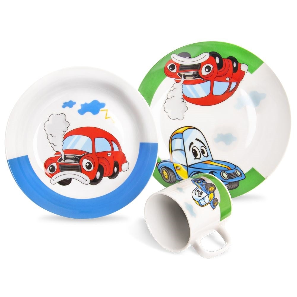 Unique breakfast set for children with a car motif, dishwasher safe