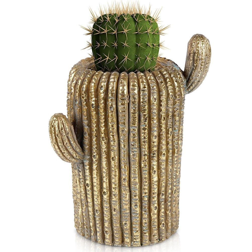 Unique cactus shaped cement pot in golden color for stylish home