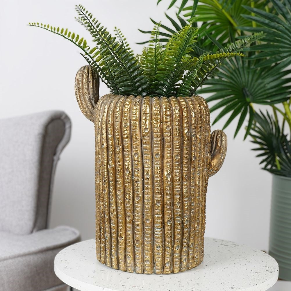 Unique cactus shaped cement pot in golden color for stylish home
