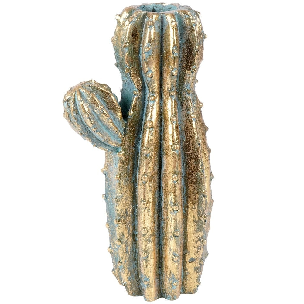 Unique flower pot in golden cactus shape made of cement