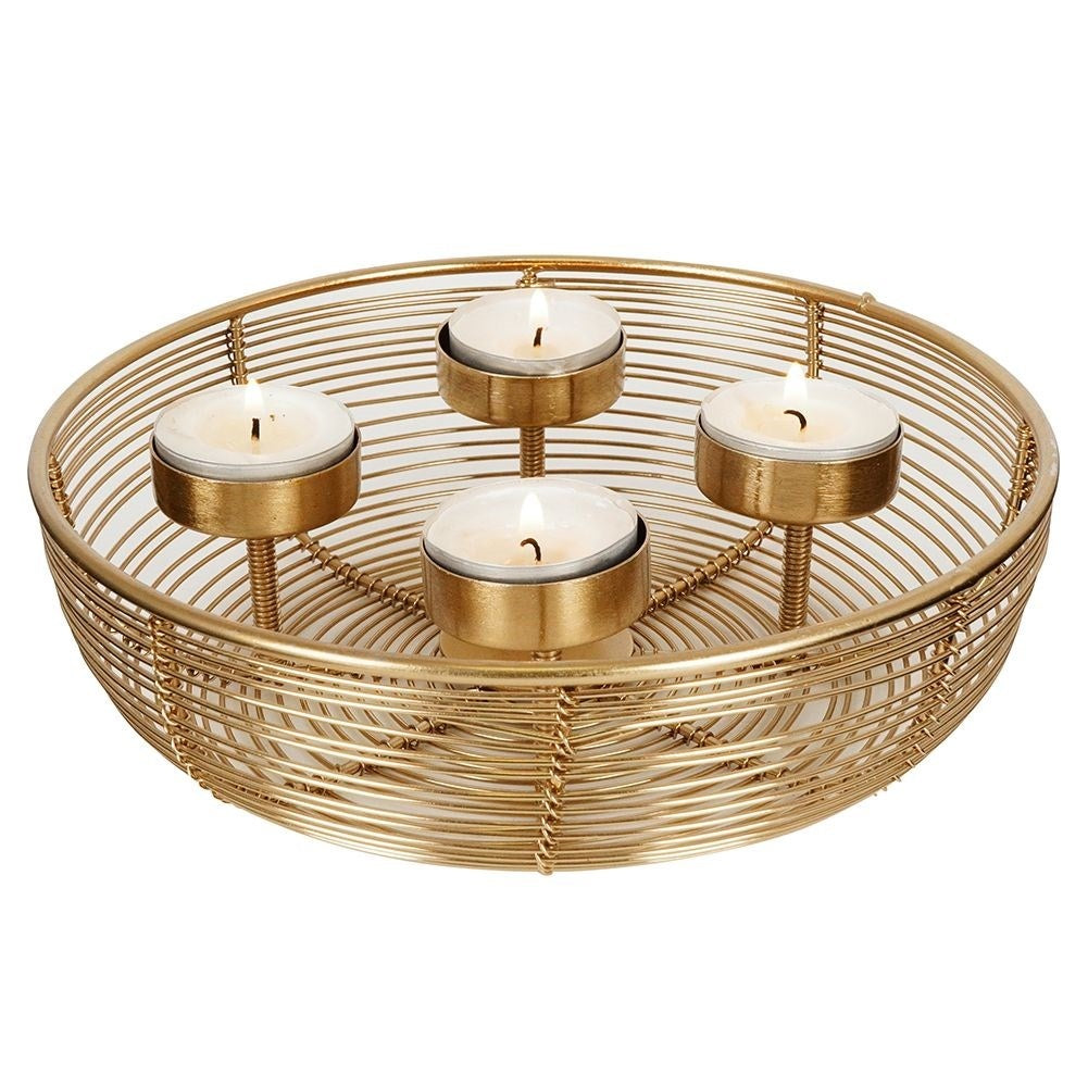 Unique golden candlestick for four bowl-shaped tealights