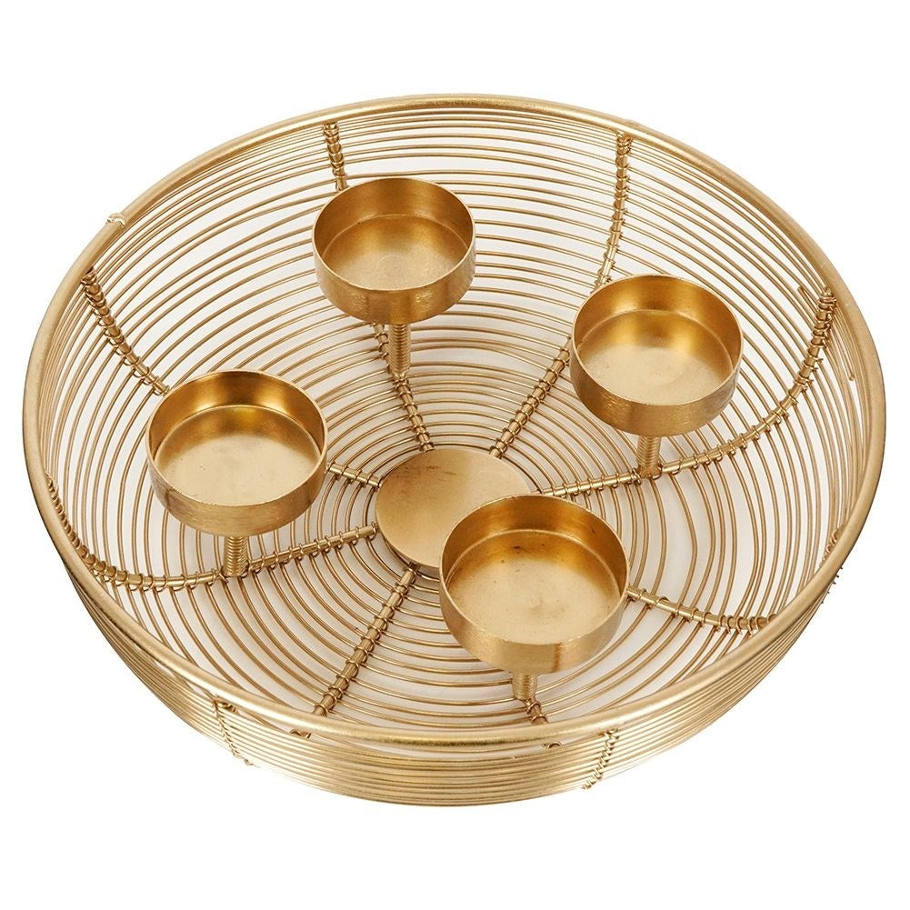 Unique golden candlestick for four bowl-shaped tealights