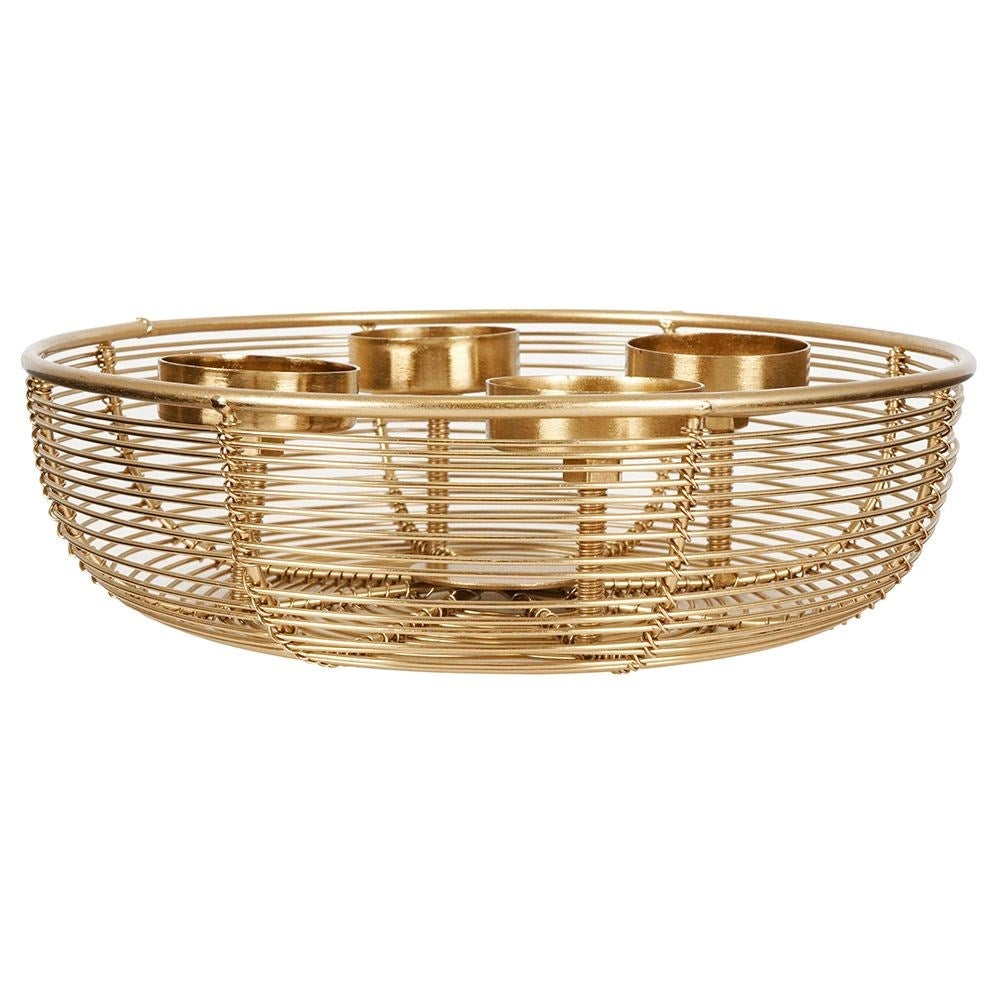 Unique golden candlestick for four bowl-shaped tealights