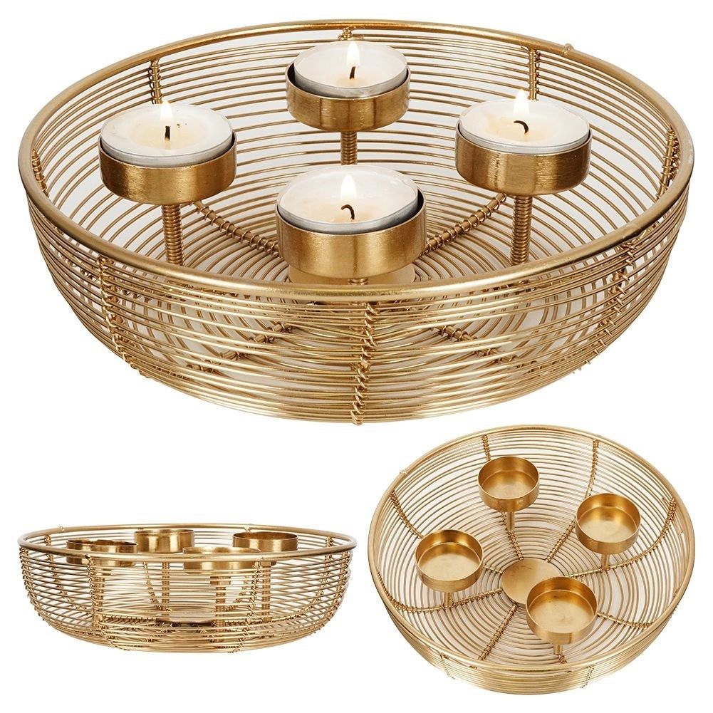 Unique golden candlestick for four bowl-shaped tealights