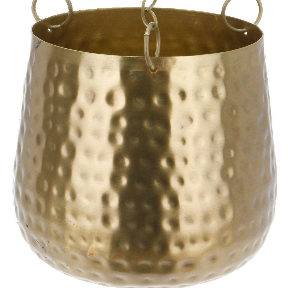 Unique hanging flower pot in gold tone, perfect for plants