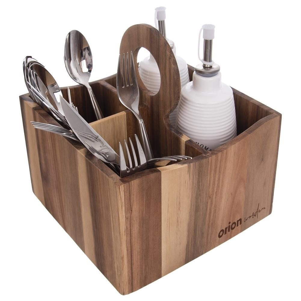 Unique kitchen utensil rack in acacia wood with practical handle