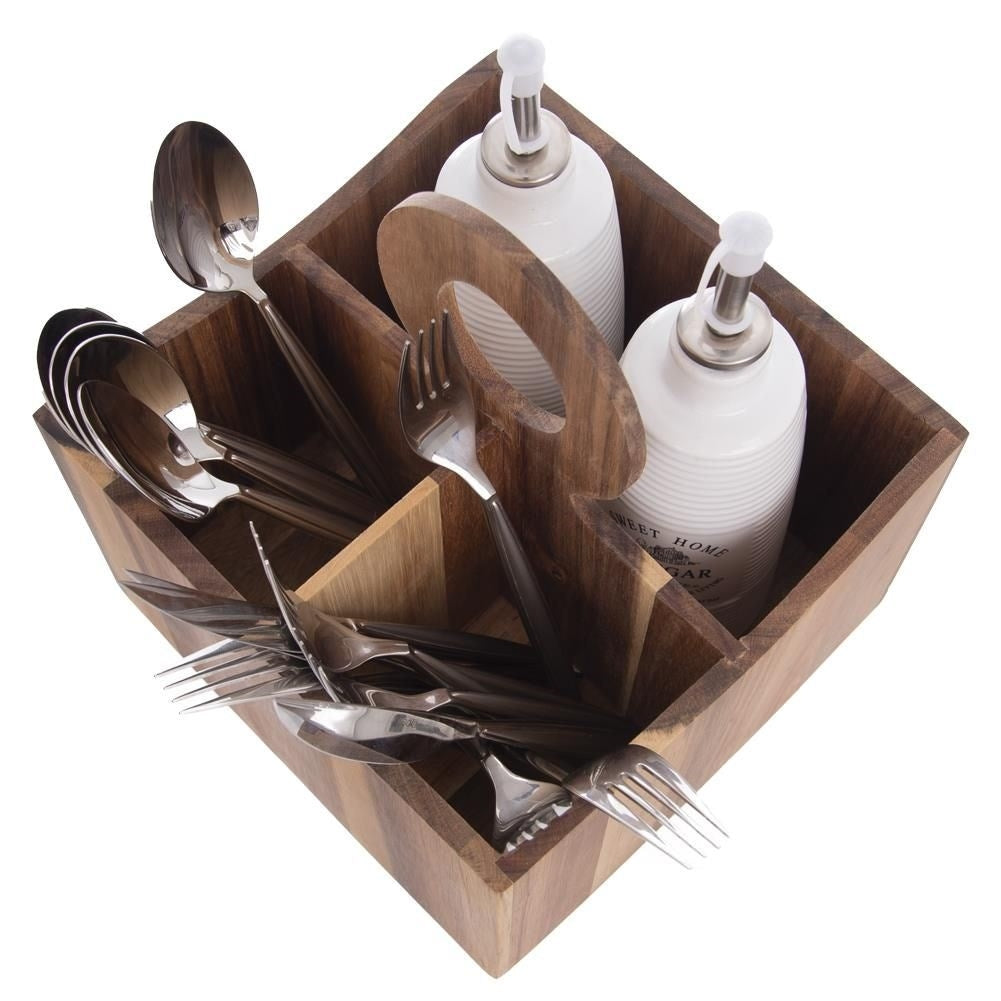 Unique kitchen utensil rack in acacia wood with practical handle
