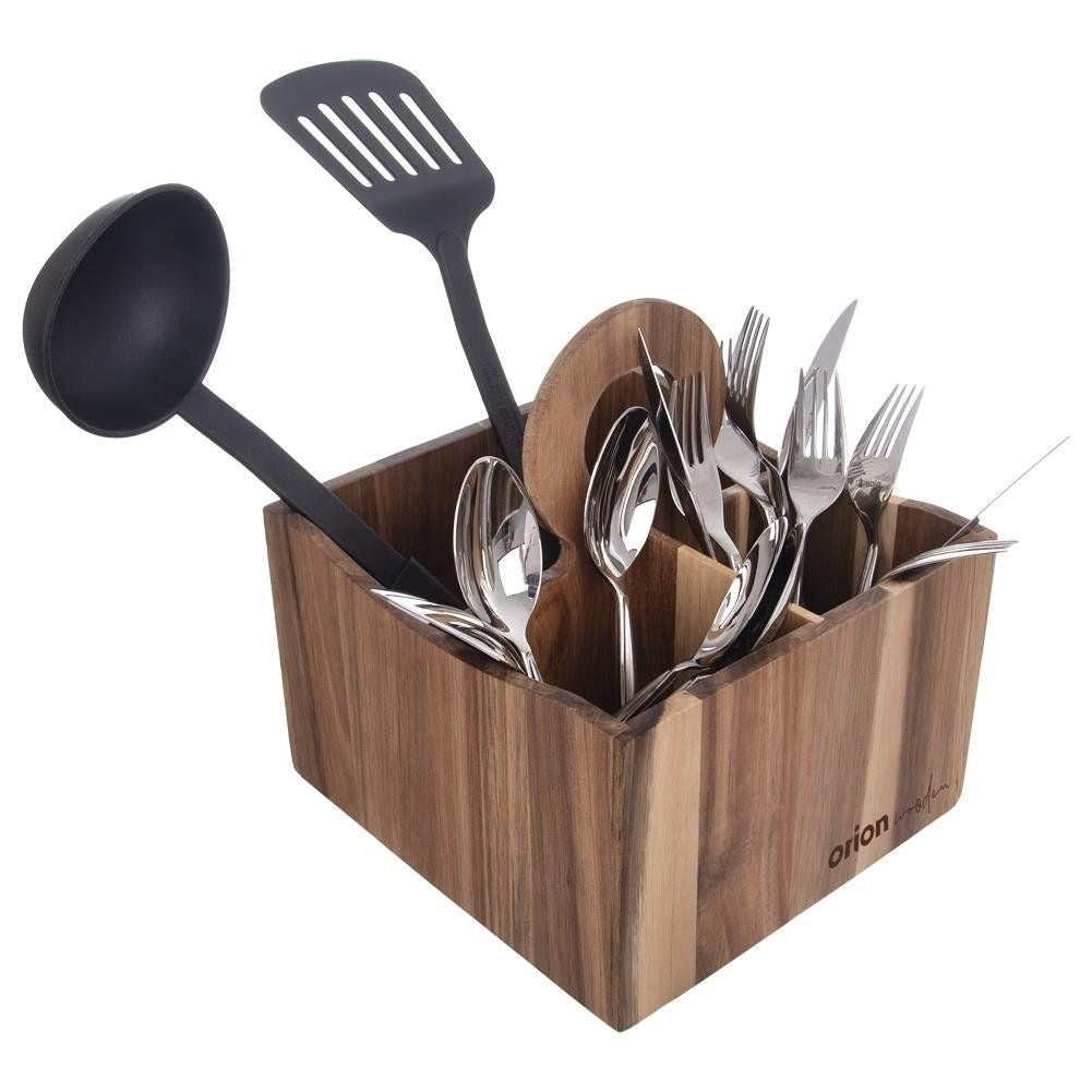 Unique kitchen utensil rack in acacia wood with practical handle