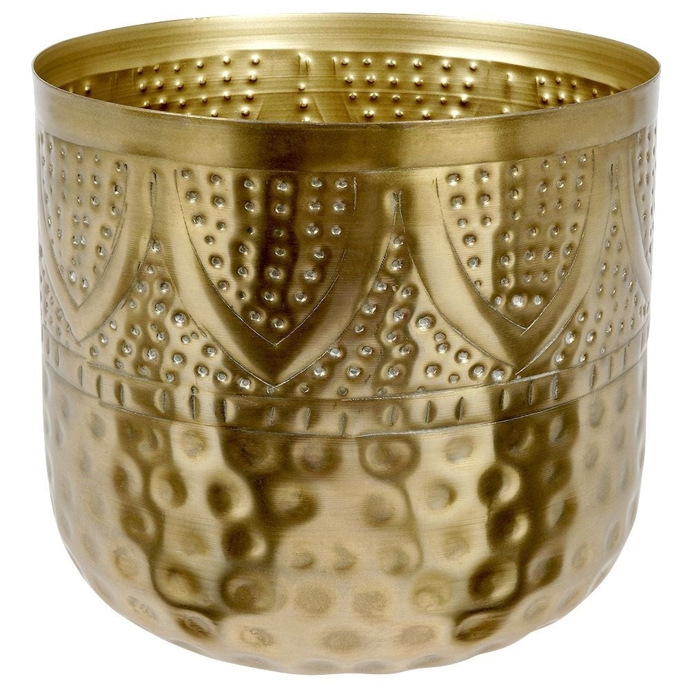Unique plant pot in hammered brass with an eye-catching design