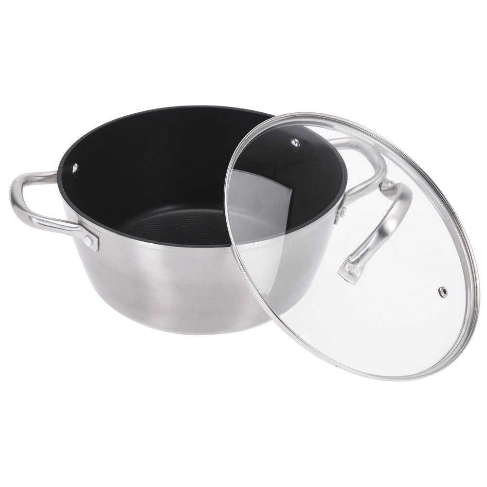Unique pot with wavy bottom and non-stick coating