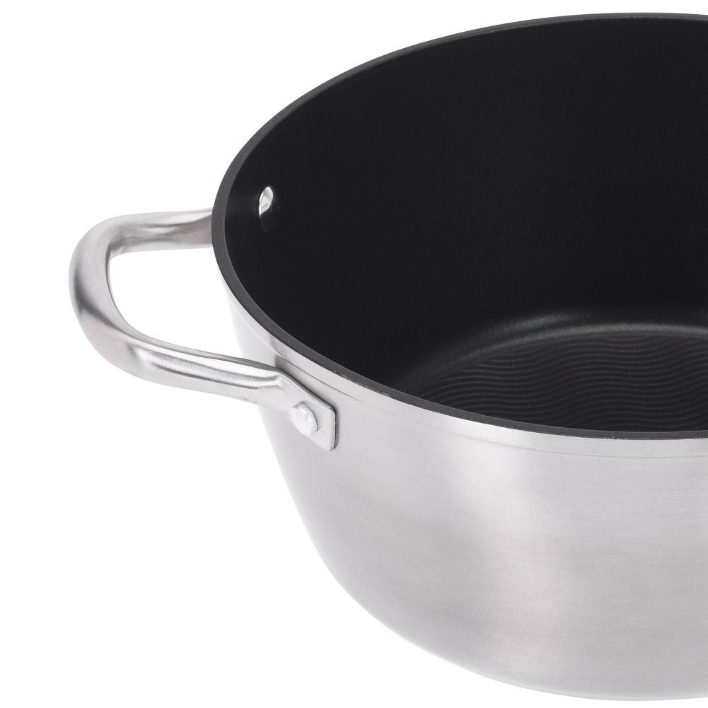 Unique pot with wavy bottom and non-stick coating