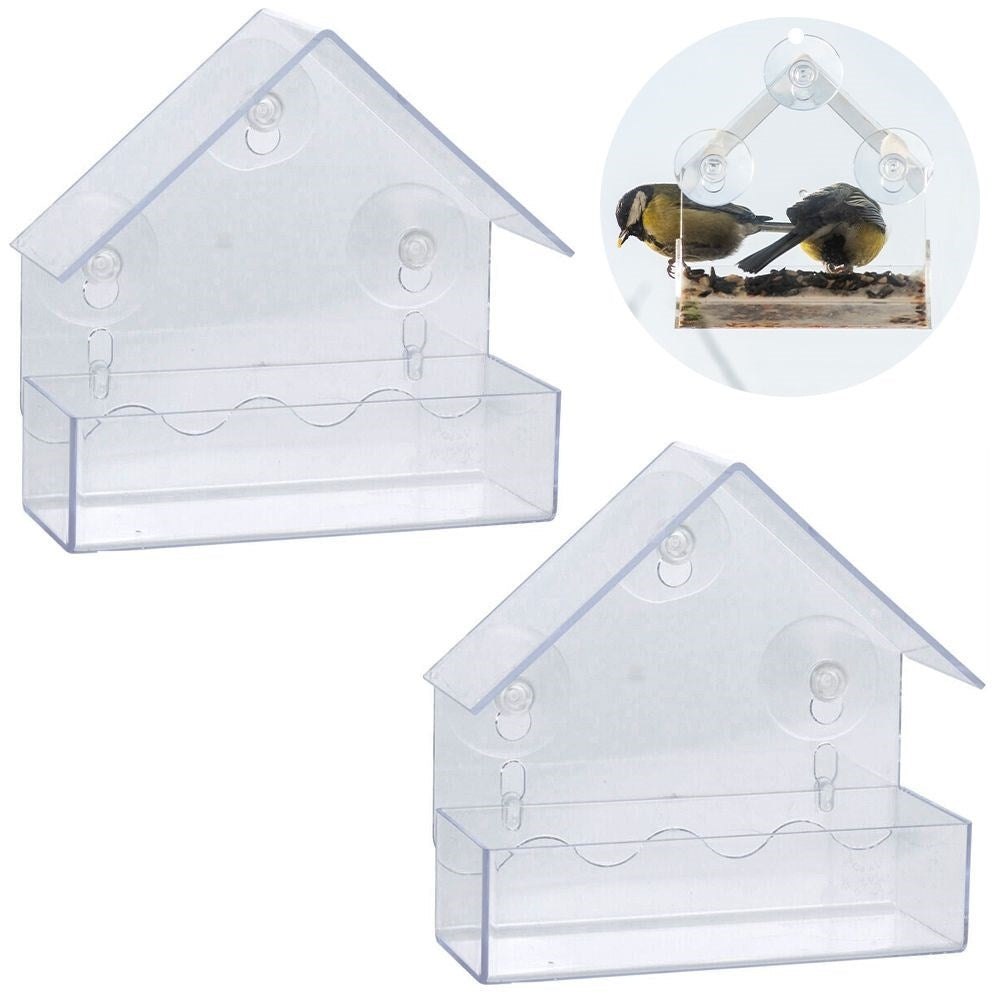 Unique set: Transparent bird feeders for window viewing