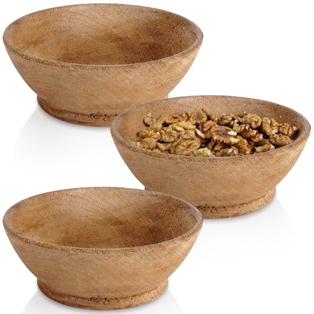 Unique set of three bowls in exotic mango wood for snacks