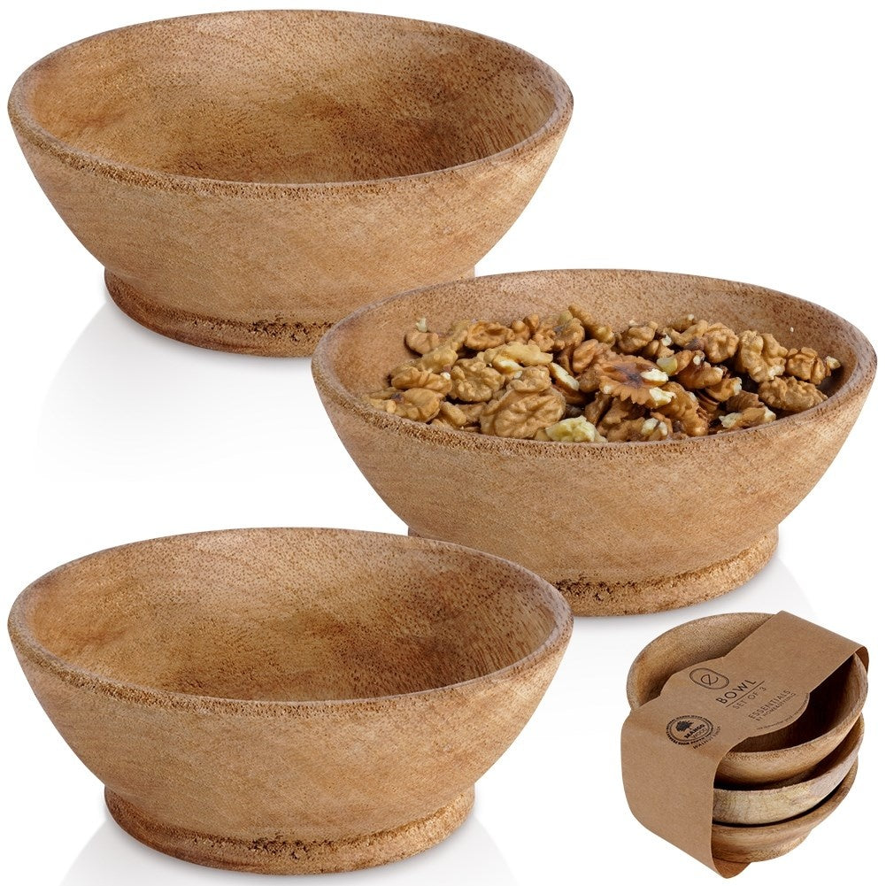 Unique set of three bowls in exotic mango wood for snacks