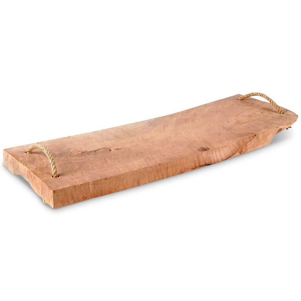 Unique wooden serving board with jute handle, cutting/serving