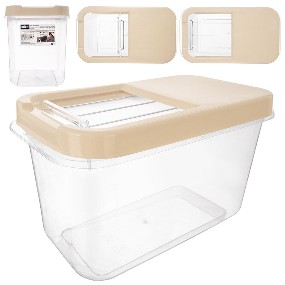 Universal 10L storage container with sliding lid, durable, dishwasher safe