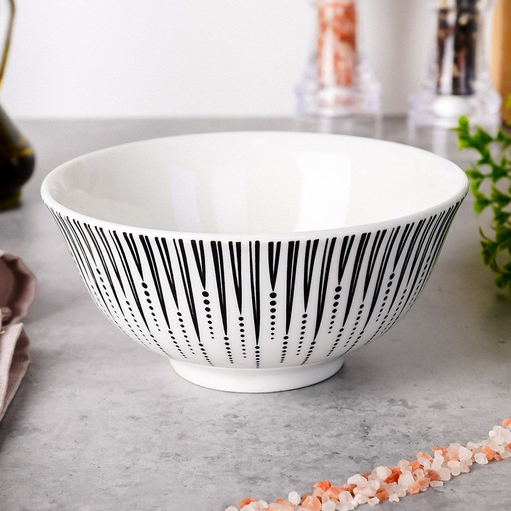 Universal 600 ml Bowl in White Porcelain with Black Design