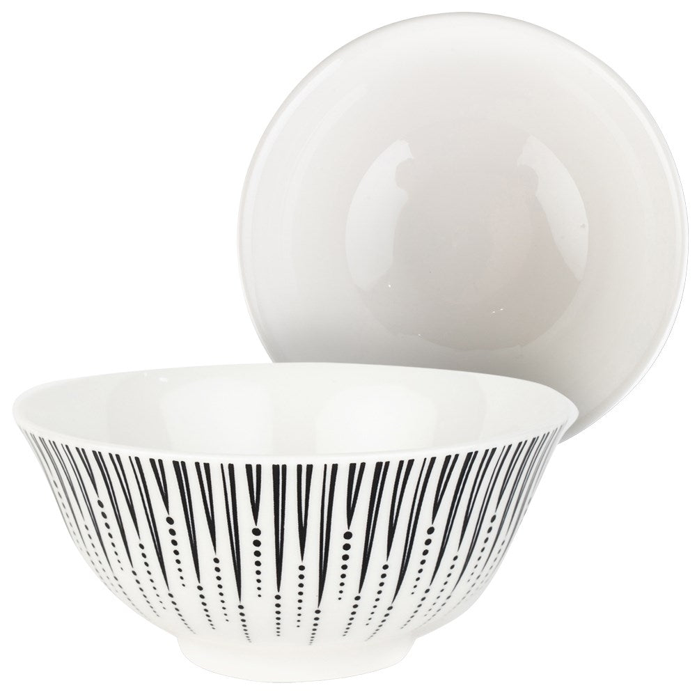 Universal 600 ml Bowl in White Porcelain with Black Design