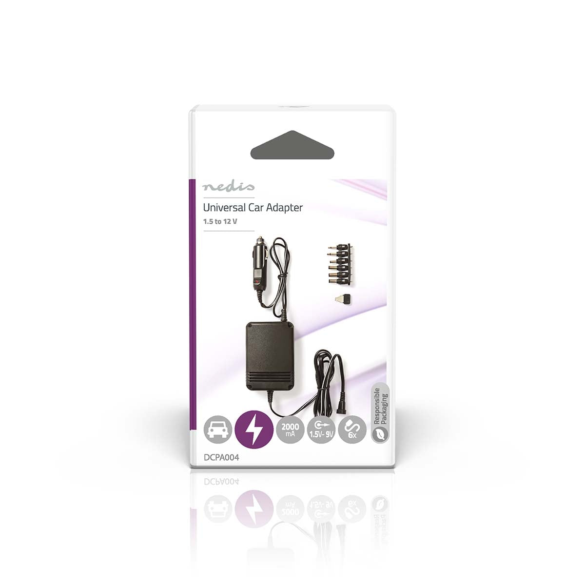 Universal DC Power Adapters | Car adapter | 24 W| Input voltage: 12 V DC / 24 V DC | 1.5 / 3 / 4.5 / 6 / 7.5 / 9 / 12 V DC | Maximum output current per port: 2.0 A | Black