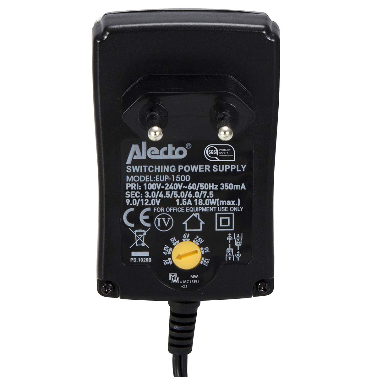Universal Eco Power Adapter, 1500 mA, 8 Plugs, Black