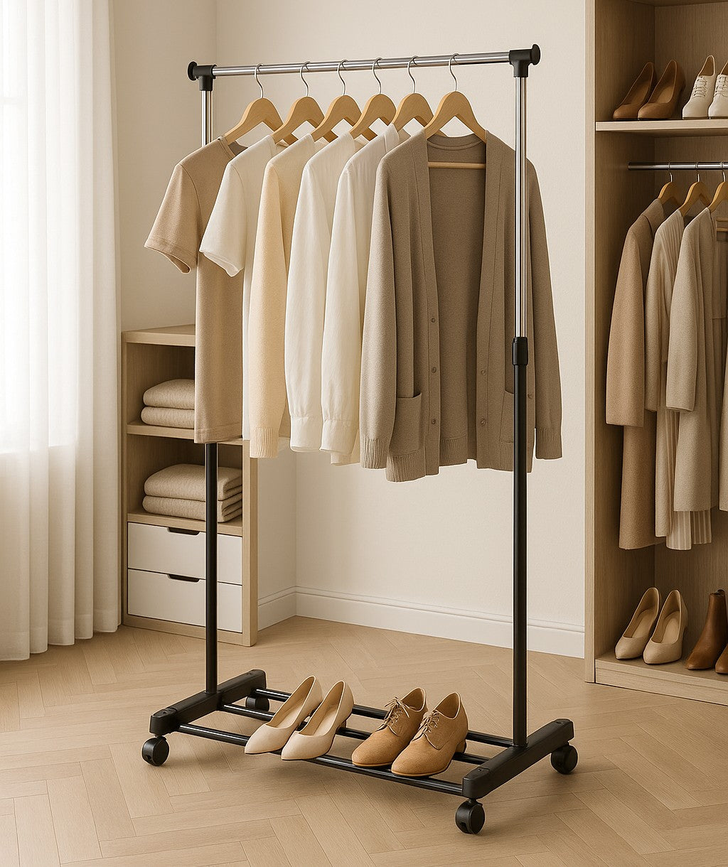 Universal Freestanding Clothes Rack with Adjustable Height and Wheels ModernHome
