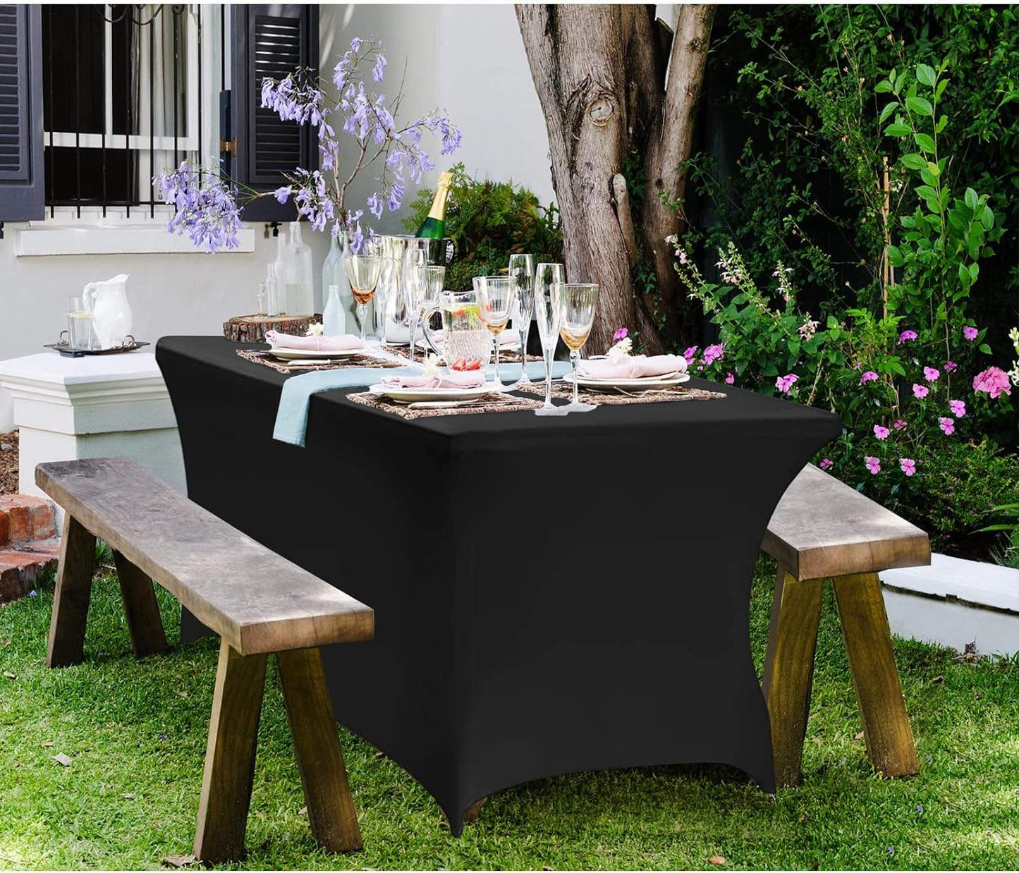 Universal Table Cover for Catering Table 240 cm 8FT Black Stretch MultiGarden