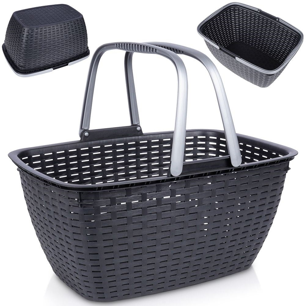 Universal anthracite basket with silver handle for shopping & picnics