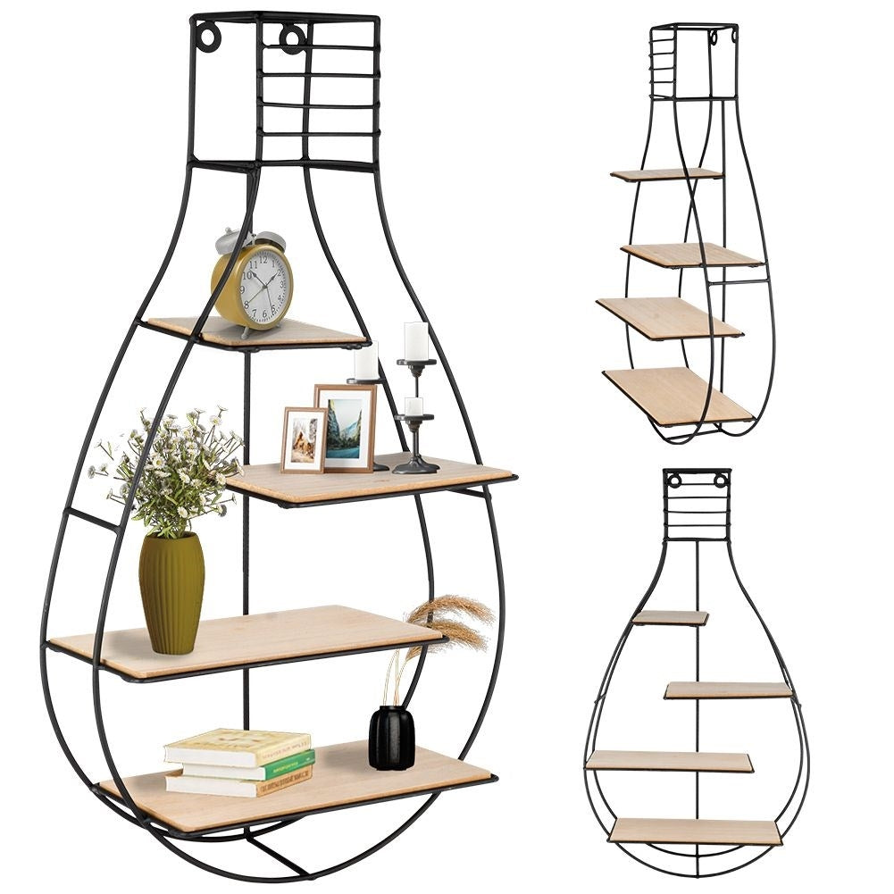 Universal black metal shelf with MDF in industrial LOFT style