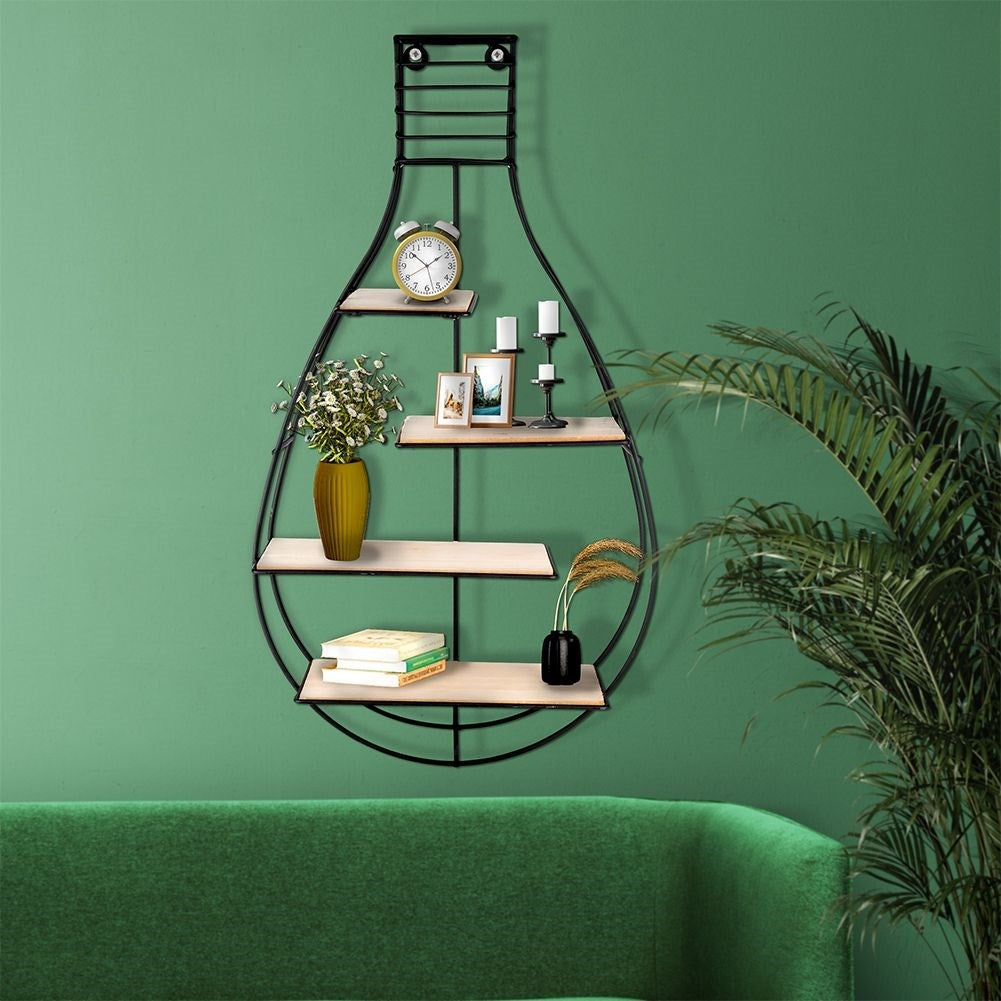 Universal black metal shelf with MDF in industrial LOFT style