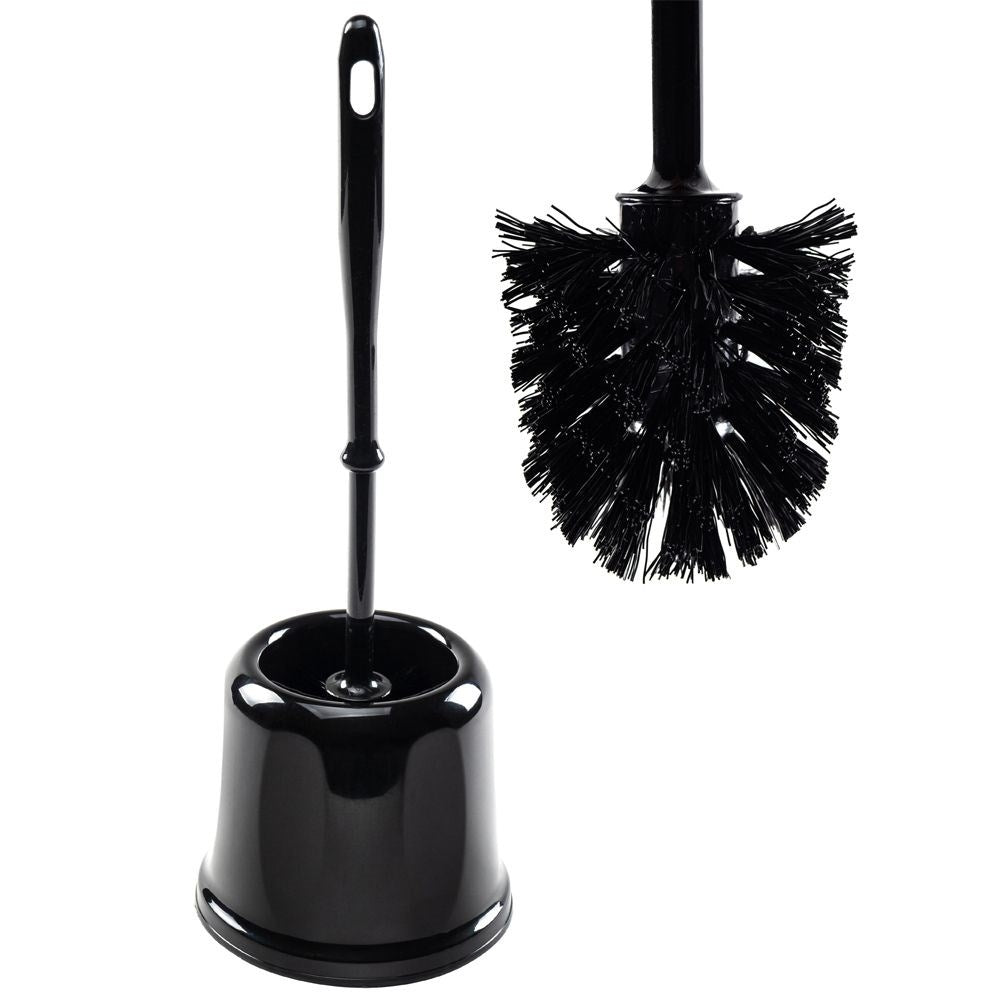 Universal black toilet brush with plastic container