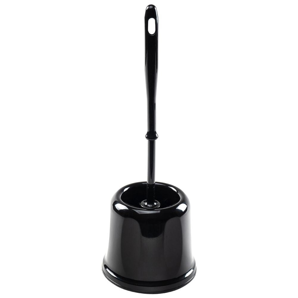 Universal black toilet brush with plastic container