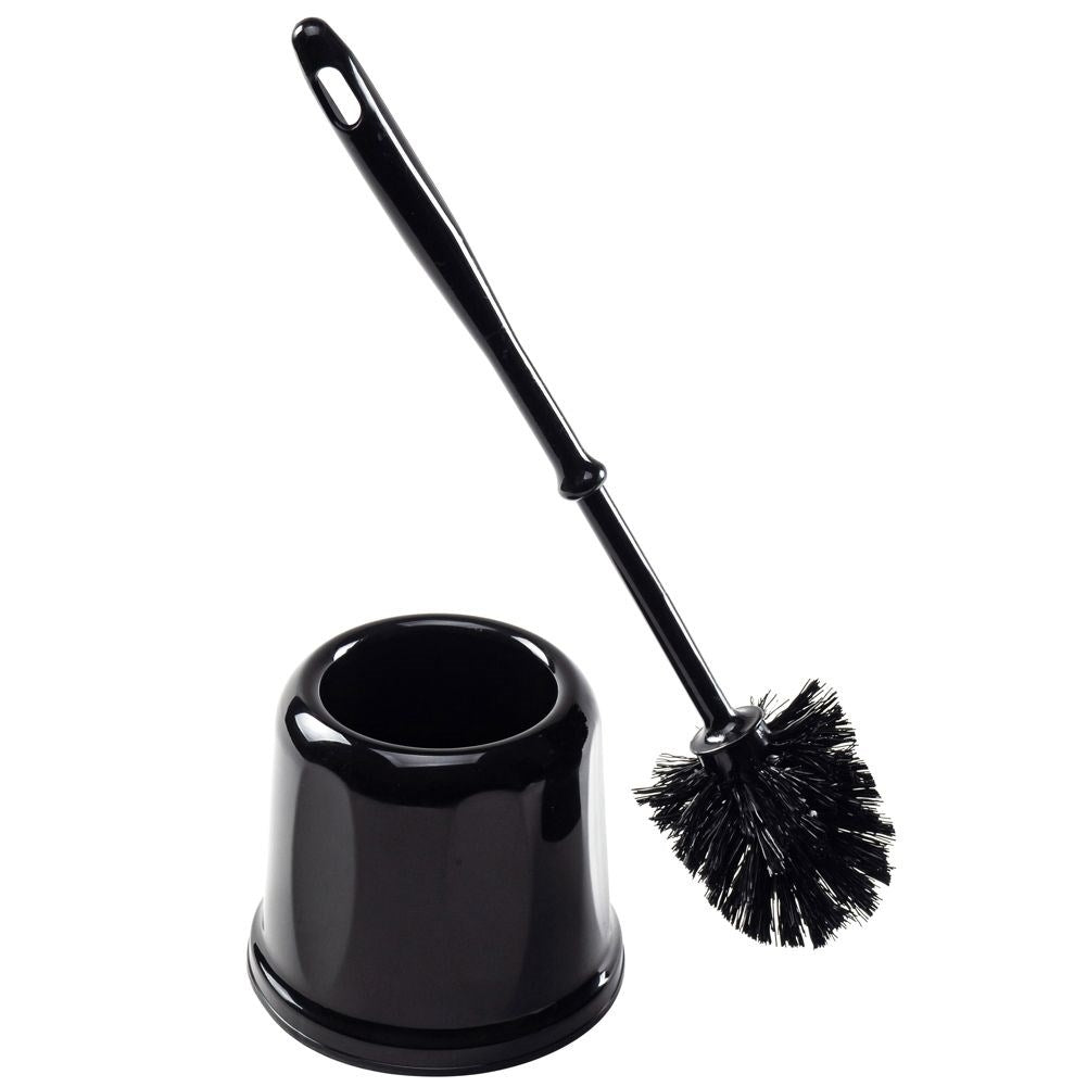 Universal black toilet brush with plastic container