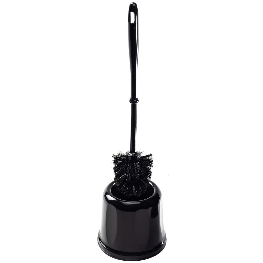 Universal black toilet brush with plastic container
