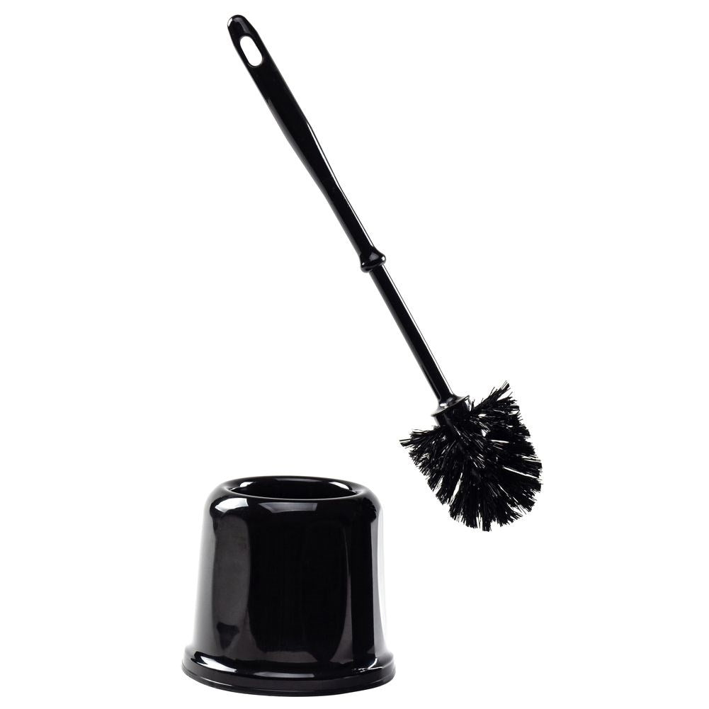 Universal black toilet brush with plastic container