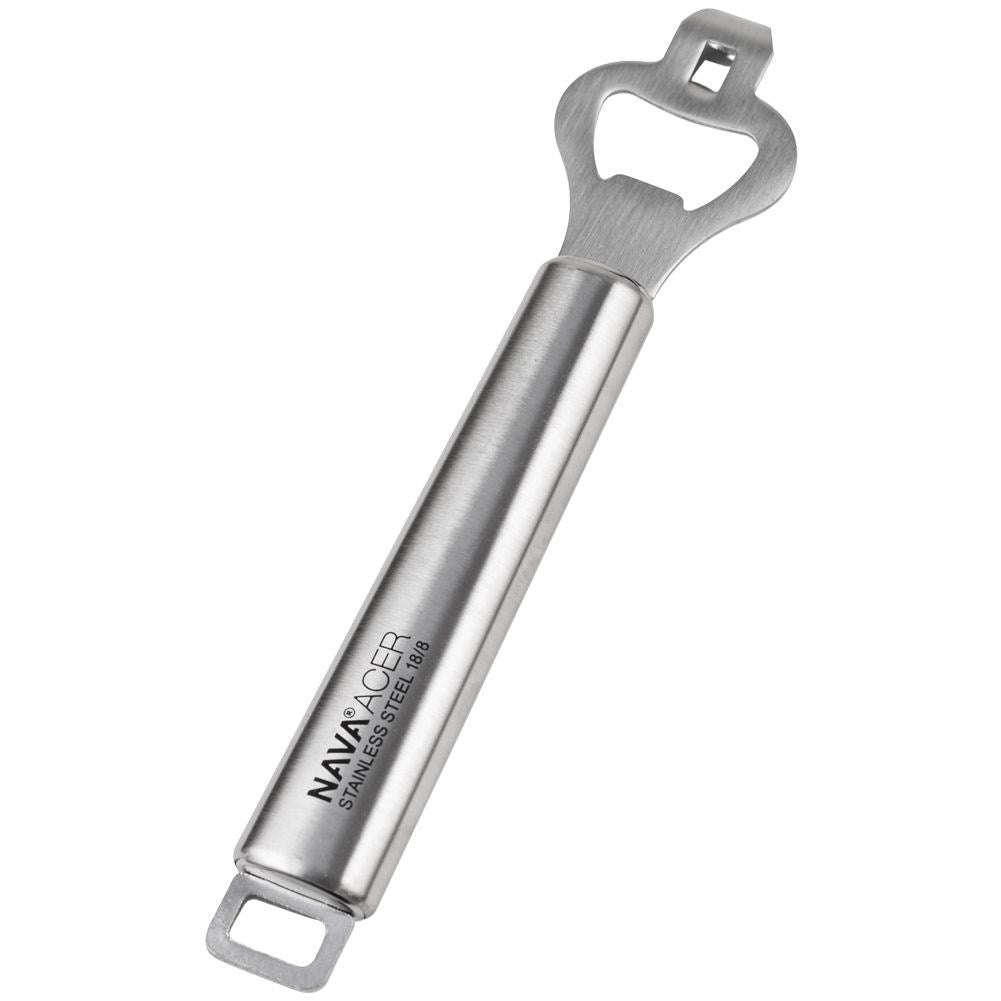Universal bottle opener in matt stainless steel, dishwasher safe
