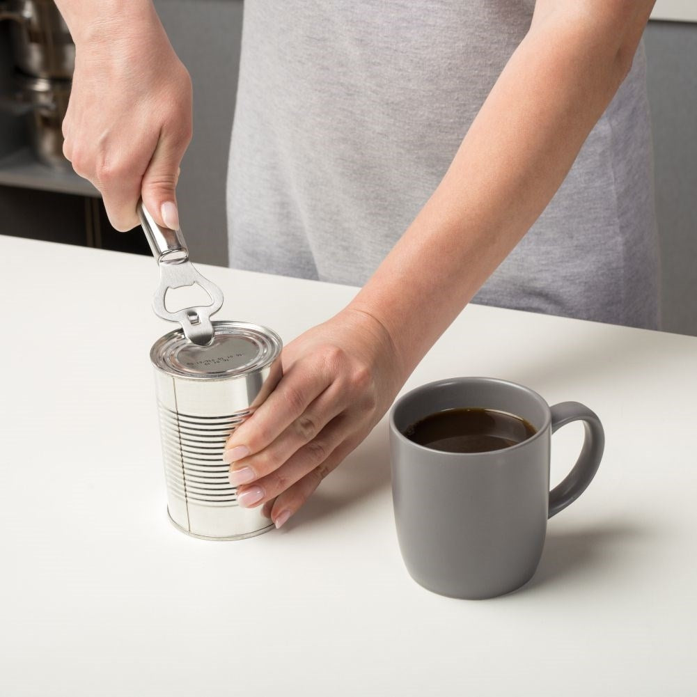 Universal bottle opener in matt stainless steel, dishwasher safe