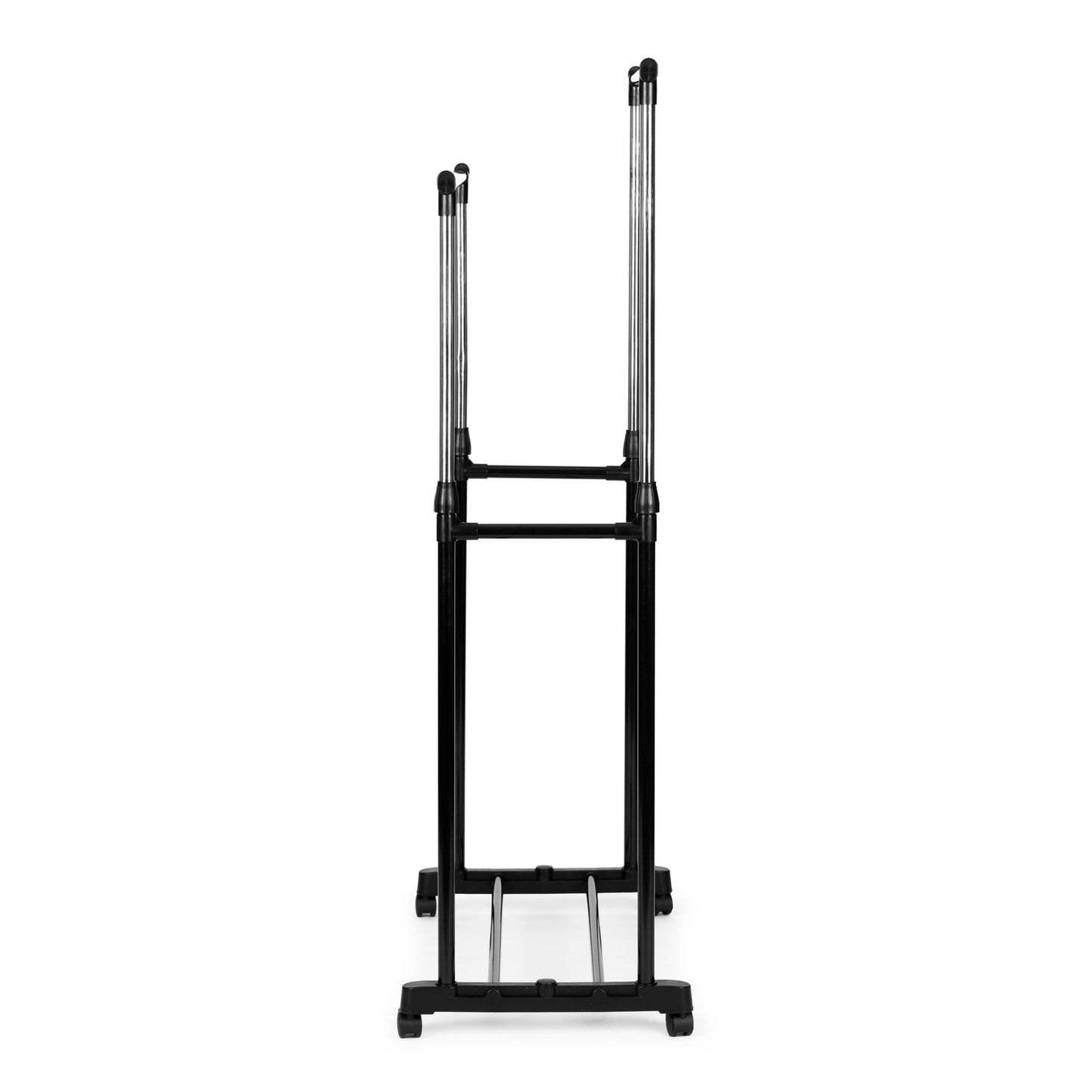 Universal clothes hanger with wheels, standing, height adjustable, 2 rods