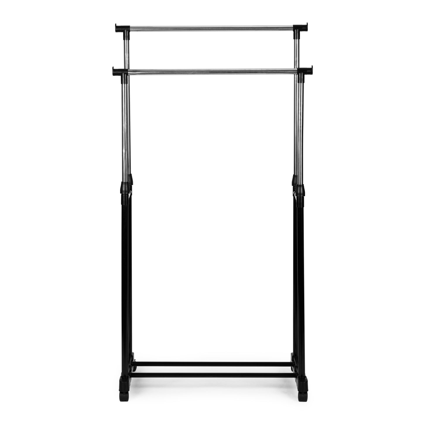 Universal clothes hanger with wheels, standing, height adjustable, 2 rods